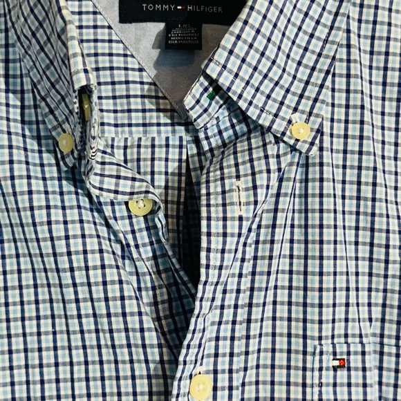 Tommy Hilfiger Blue Checkered Men’s Button Up, Size L - Picture 3 of 11